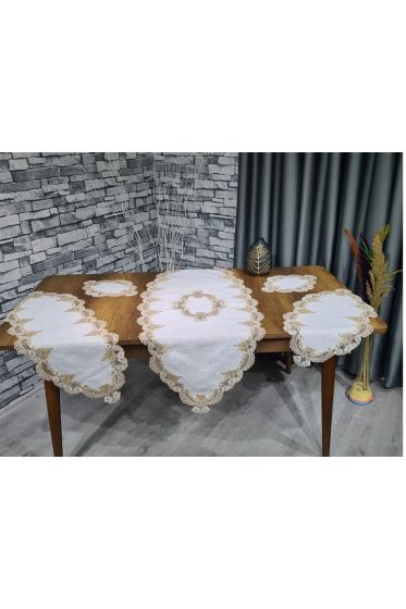 Çeyiz Diyarı Safir 5 Parça Keten Salon Takımı Krem Kahve - Çeyiz Diyarı