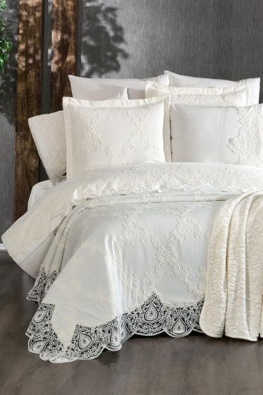 Çeyiz Diyarı Sahra 10 Parça Battaniyeli Çeyiz Seti Krem - Çeyiz Diyarı