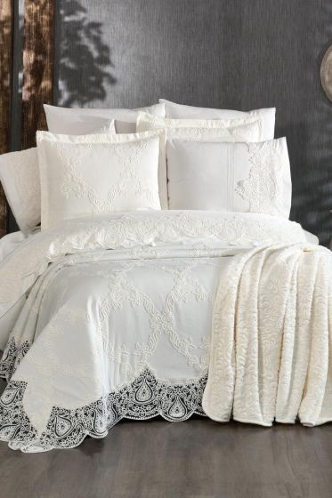 Çeyiz Diyarı Sahra 10 Parça Battaniyeli Çeyiz Seti Krem - Çeyiz Diyarı (1)