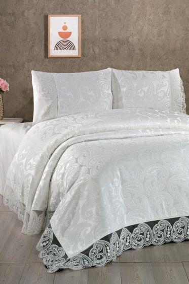 Çeyiz Diyarı Şal 6 Parça Pike Takımı Krem - Çeyiz Diyarı