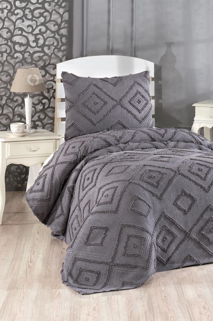 Çeyiz Diyarı Samira 2 Parça Tek Kişilik Pike Takımı Antrasit - 1