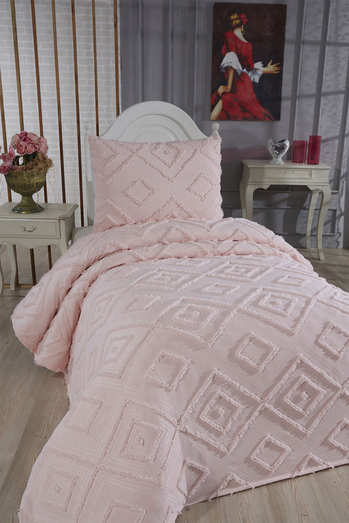 Çeyiz Diyarı Samira 2 Parça Tek Kişilik Pike Takımı Pudra - 2