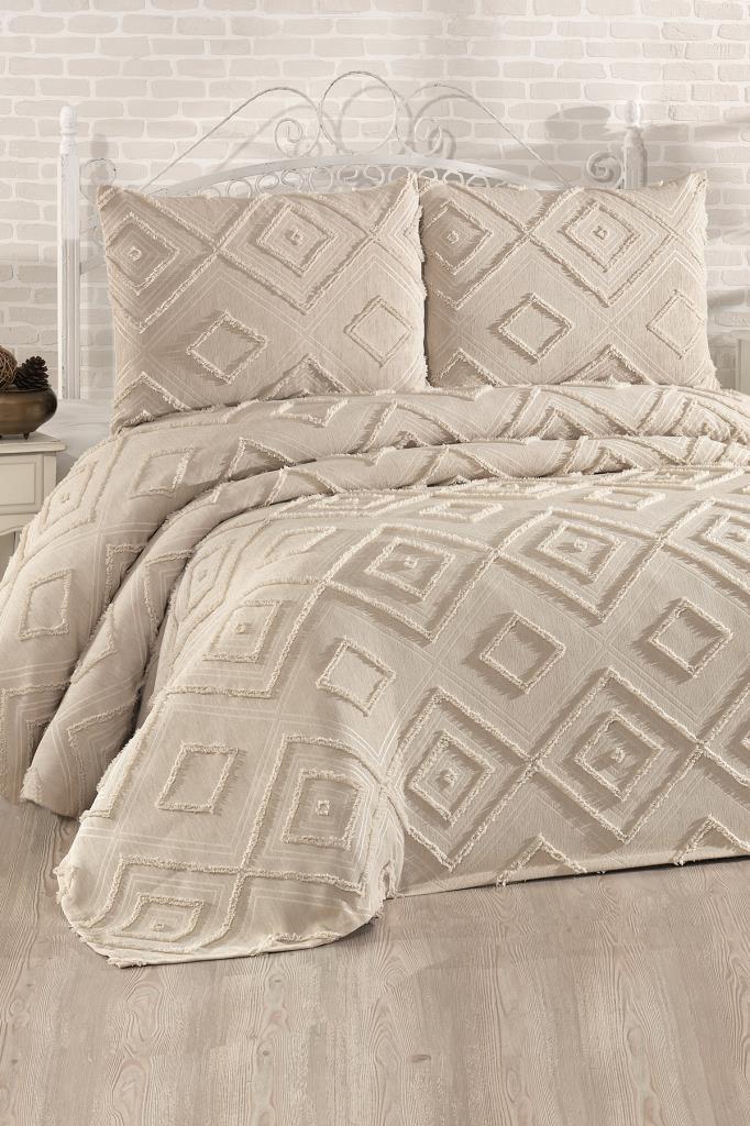 Çeyiz Diyarı Samira 3 Parça Çift Kişilik Pike Takımı Bej - 1