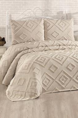 Çeyiz Diyarı Samira 3 Parça Çift Kişilik Pike Takımı Bej - 1