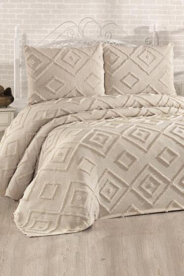 Çeyiz Diyarı Samira 3 Parça Çift Kişilik Pike Takımı Bej - Çeyiz Diyarı