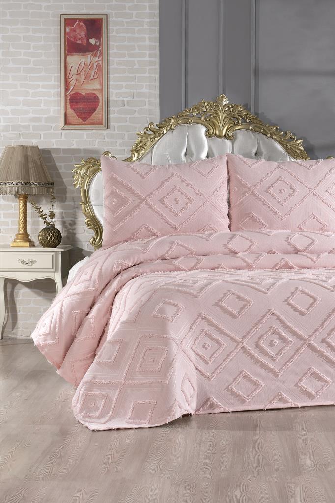 Çeyiz Diyarı Samira 3 Parça Çift Kişilik Pike Takımı Pudra - 1