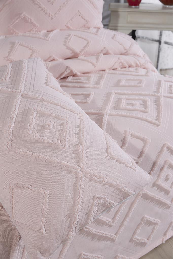 Çeyiz Diyarı Samira 3 Parça Çift Kişilik Pike Takımı Pudra - 7