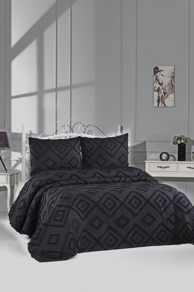 Çeyiz Diyarı Samira 3 Parça Çift Kişilik Pike Takımı Siyah - 1