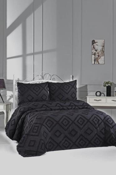Çeyiz Diyarı Samira 3 Parça Çift Kişilik Pike Takımı Siyah - Çeyiz Diyarı