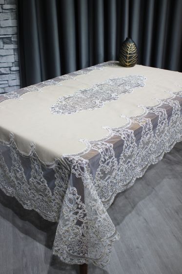 Çeyiz Diyarı Saray Tek Masa Örtüsü 160x230 Cm Cappucino - Çeyiz Diyarı