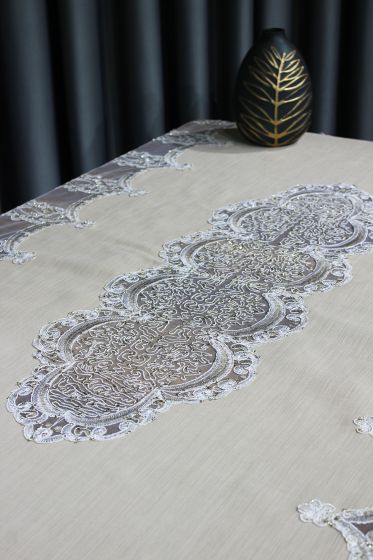 Çeyiz Diyarı Saray Tek Masa Örtüsü 160x230 Cm Cappucino - Çeyiz Diyarı (1)