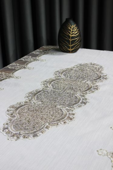 Çeyiz Diyarı Saray Tek Masa Örtüsü 160x230 Cm Krem Gold - Çeyiz Diyarı