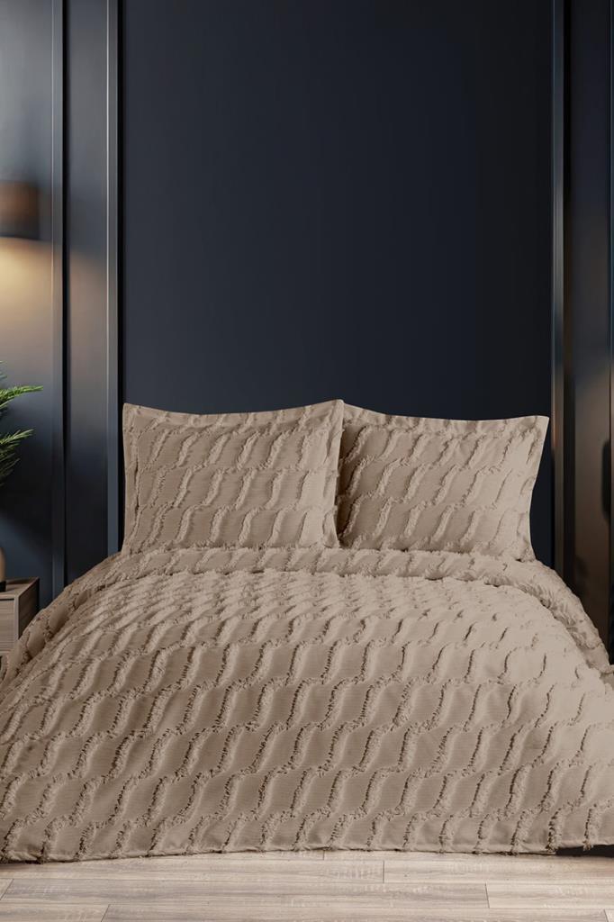 Çeyiz Diyarı Sarkos 3 Parça Çift Kişilik Pike Takımı Bej - 1