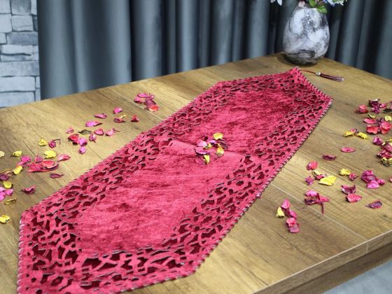 Çeyiz Diyarı Selçuklu Kadife Çift Kat Runner Bordo - Çeyiz Diyarı