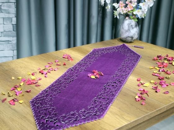 Çeyiz Diyarı Selçuklu Kadife Çift Kat Runner Mürdüm - Çeyiz Diyarı