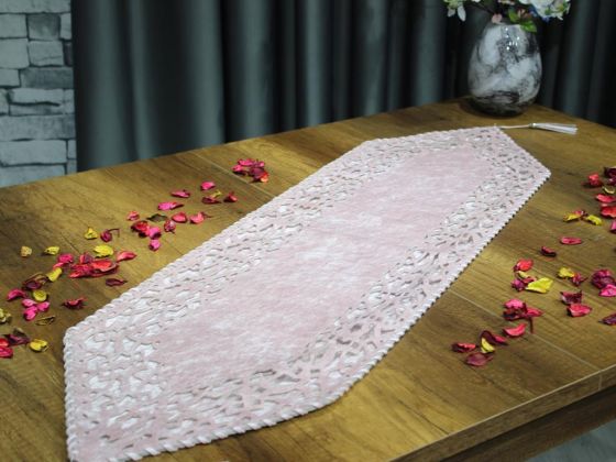 Çeyiz Diyarı Selçuklu Kadife Çift Kat Runner Pudra - Çeyiz Diyarı