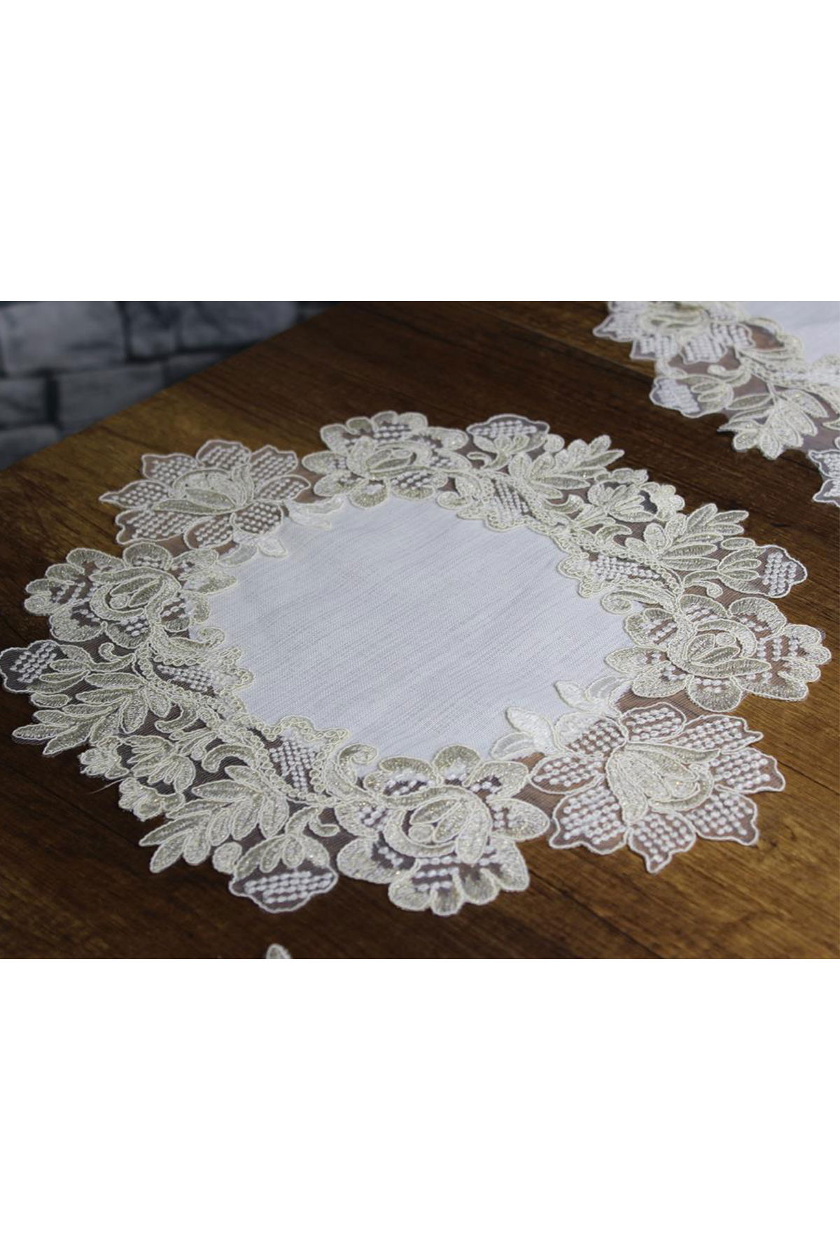 Çeyiz Diyarı Selina 5 Parça Keten Salon Takımı Krem Gold - 3