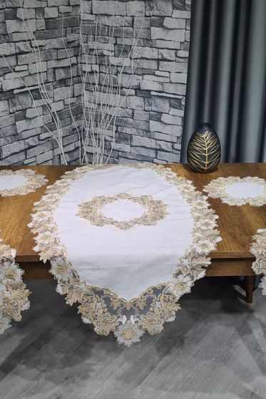 Çeyiz Diyarı Selina 5 Parça Keten Salon Takımı Krem Kahve - Çeyiz Diyarı