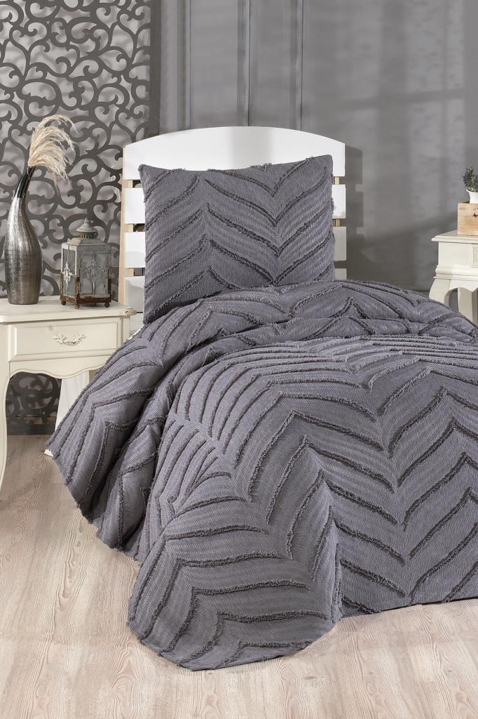 Çeyiz Diyarı Sementina 2 Parça Tek Kişilik Pike Takımı Antrasit - 1