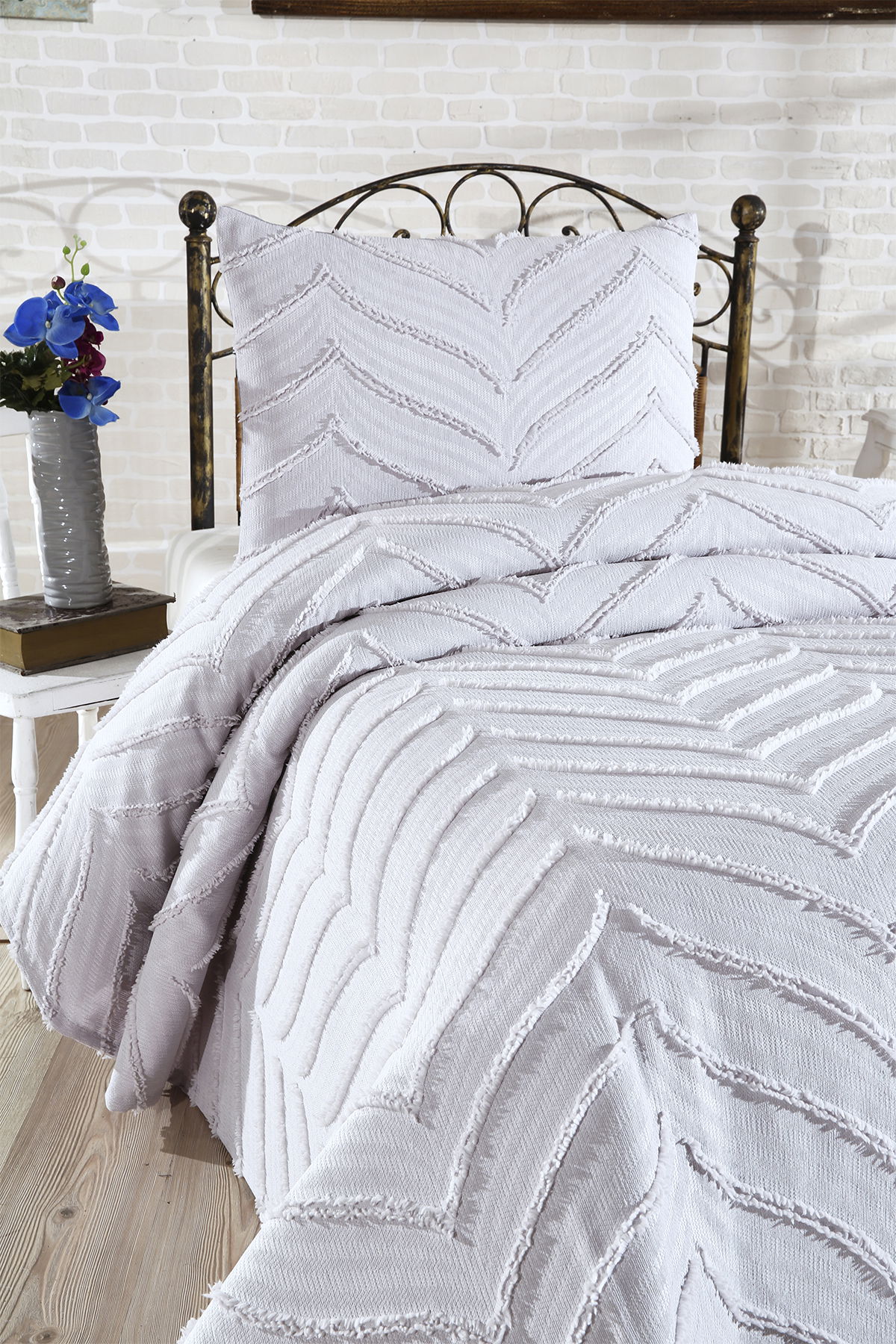 Çeyiz Diyarı Sementina 2 Parça Tek Kişilik Pike Takımı Gri - 3