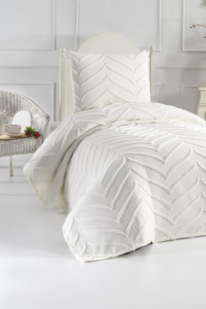 Çeyiz Diyarı Sementina 2 Parça Tek Kişilik Pike Takımı Krem - 1