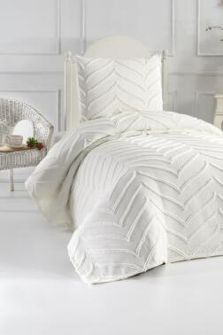 Çeyiz Diyarı Sementina 2 Parça Tek Kişilik Pike Takımı Krem - 1