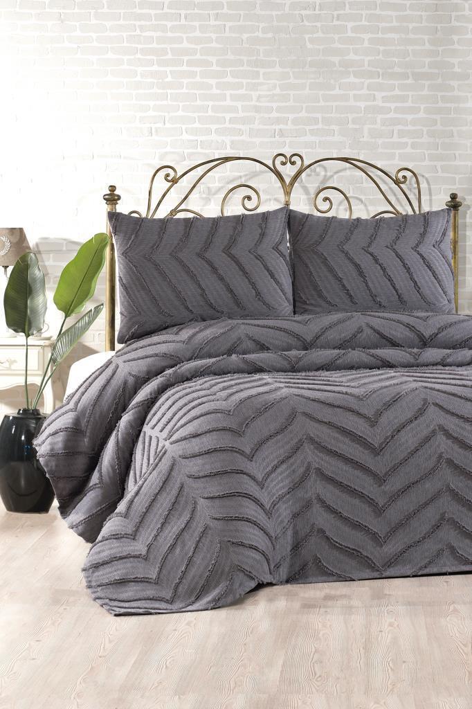 Çeyiz Diyarı Sementina 3 Parça Çift Kişilik Pike Takımı Antrasit - 1