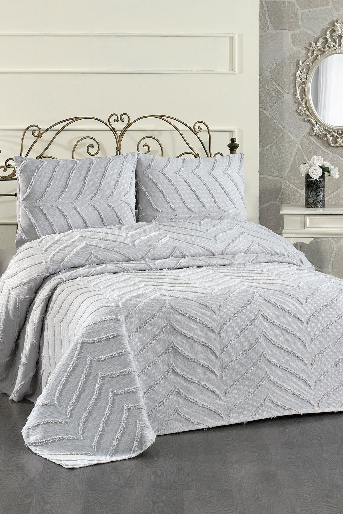 Çeyiz Diyarı Sementina 3 Parça Çift Kişilik Pike Takımı Gri - 1