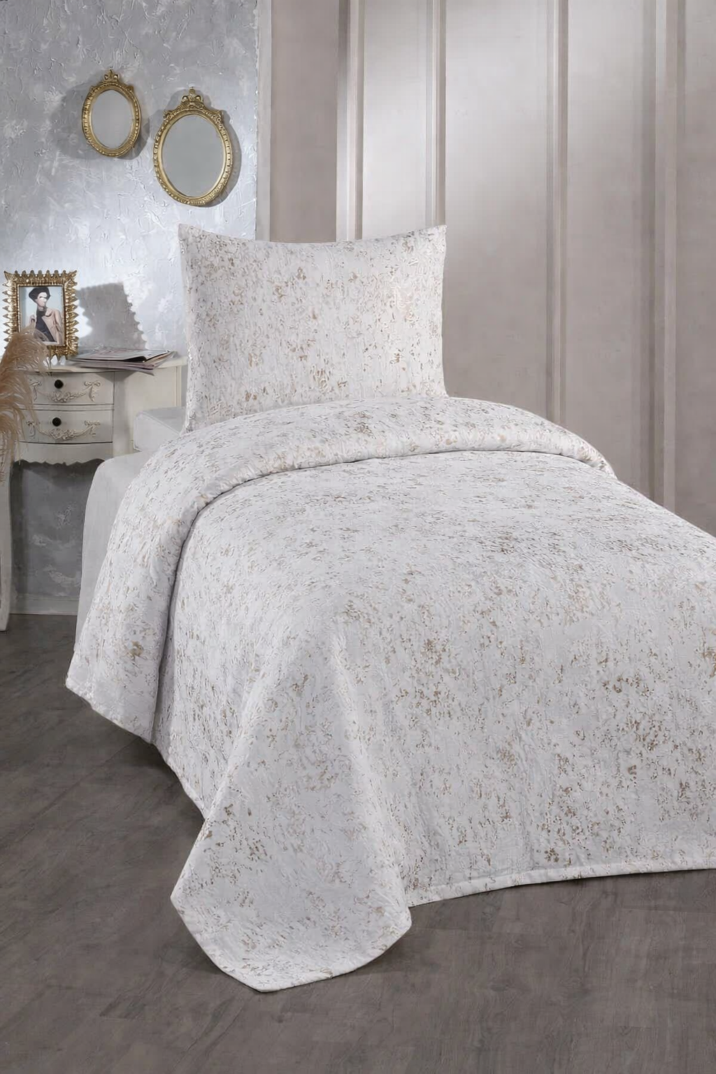 Çeyiz Diyarı Slayka Tek Kişilik Yatak Örtüsü Krem Cappucino - 1