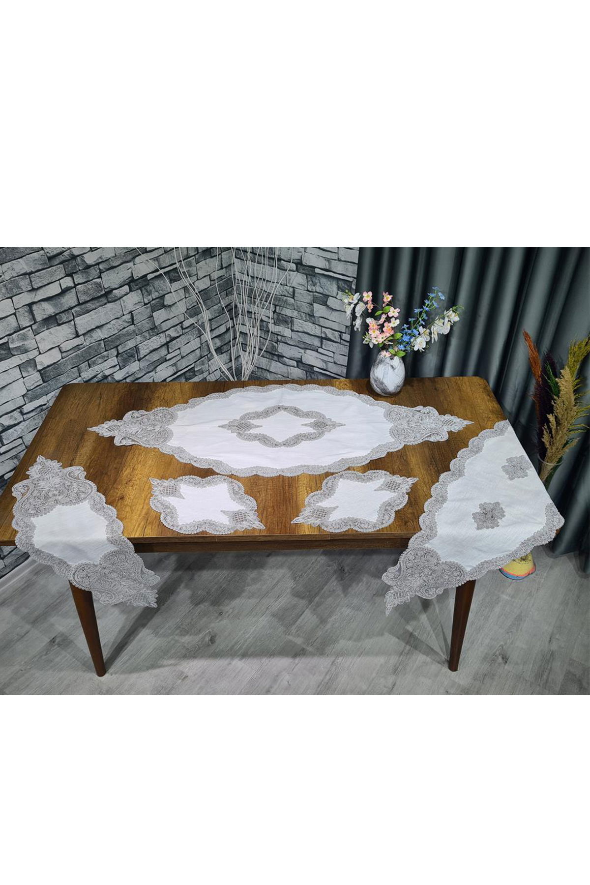 Çeyiz Diyarı Sofia 5 Parça Keten Salon Takımı Krem Silver - 1