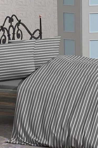 Çeyiz Diyarı Stripe Çift Kişilik Nevresim Takımı Gri - Çeyiz Diyarı