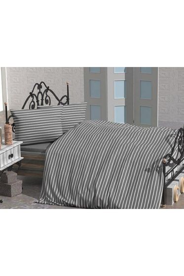 Çeyiz Diyarı Stripe Çift Kişilik Nevresim Takımı Gri - Çeyiz Diyarı (1)