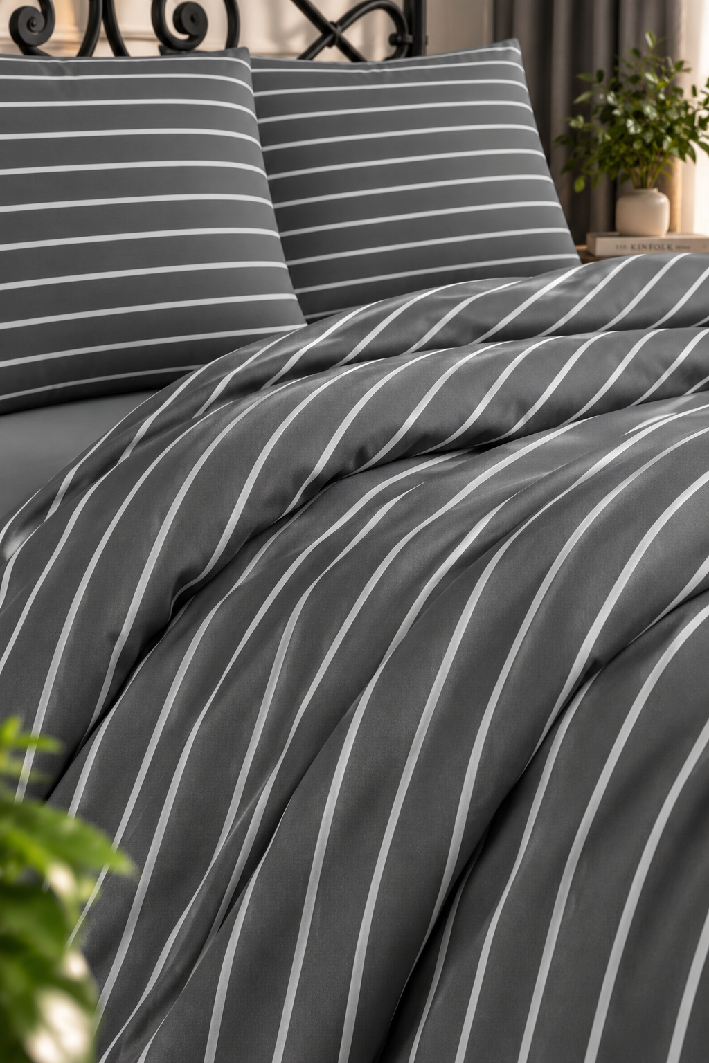 Çeyiz Diyarı Stripe Çift Kişilik Nevresim Takımı Gri - 2