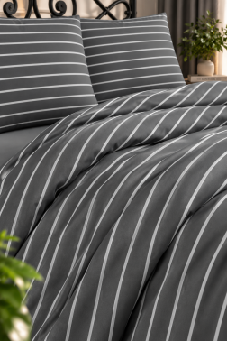 Çeyiz Diyarı Stripe Çift Kişilik Nevresim Takımı Gri - 2