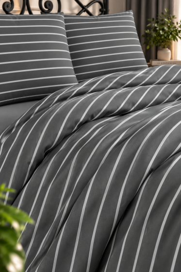 Çeyiz Diyarı Stripe Çift Kişilik Nevresim Takımı Gri - Çeyiz Diyarı (1)