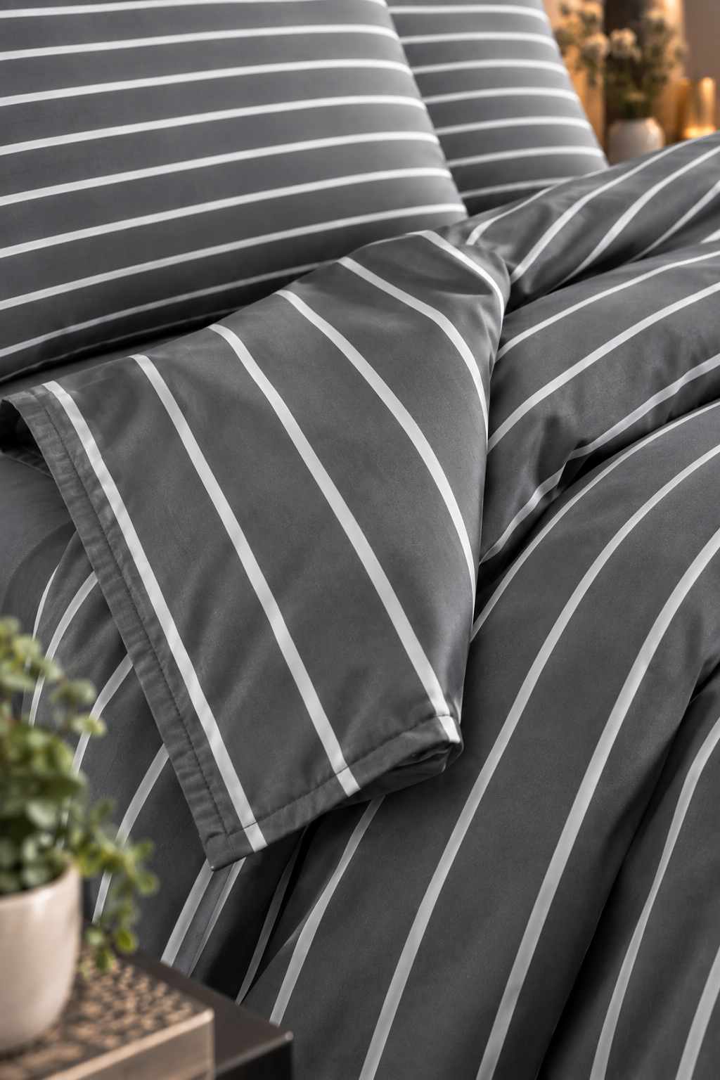 Çeyiz Diyarı Stripe Çift Kişilik Nevresim Takımı Gri - 3
