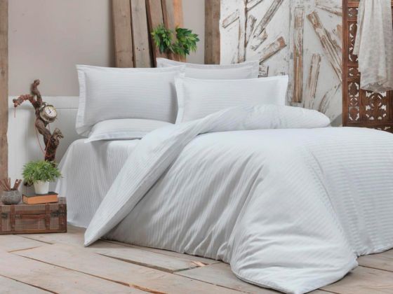 Çeyiz Diyarı Stripe Çift Kişilik PollySaten Nevresim Takımı Beyaz - Çeyiz Diyarı (1)