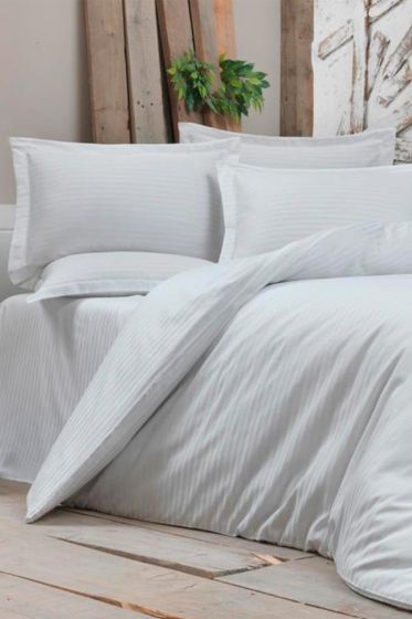 Çeyiz Diyarı Stripe Çift Kişilik PollySaten Nevresim Takımı Beyaz - Çeyiz Diyarı