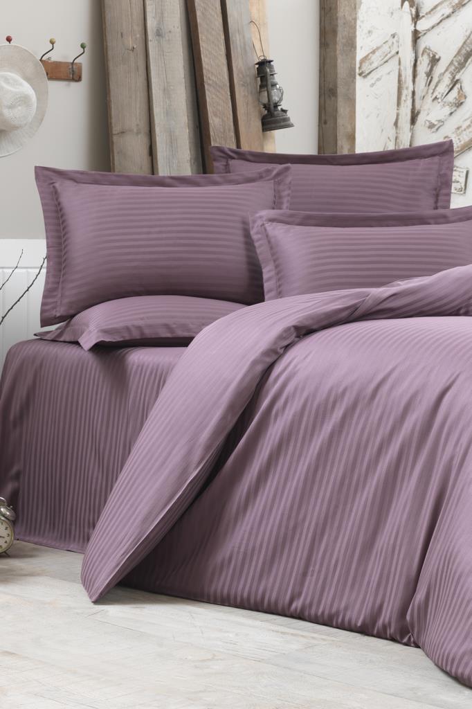 Çeyiz Diyarı Stripe Çift Kişilik PollySaten Nevresim Takımıı Lila - 1