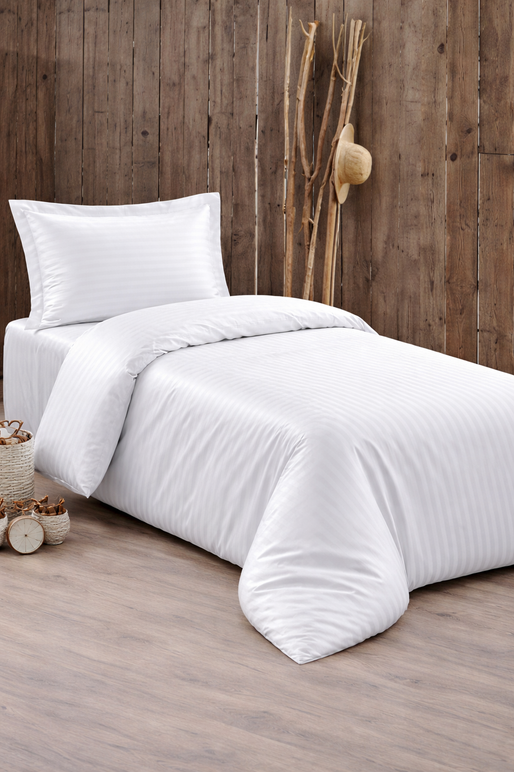 Çeyiz Diyarı Stripe Tek Kişilik PollySaten Nevresim Takımı Beyaz - 1