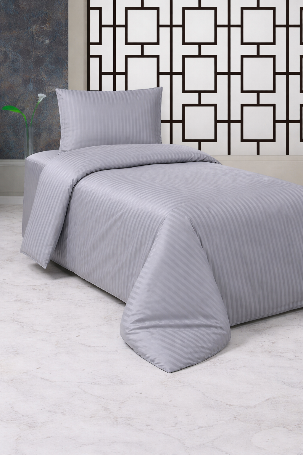 Çeyiz Diyarı Stripe Tek Kişilik PollySaten Nevresim Takımı Gri - 1