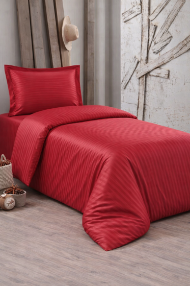 Çeyiz Diyarı Stripe Tek Kişilik PollySaten Nevresim Takımı Kırmızı - Çeyiz Diyarı