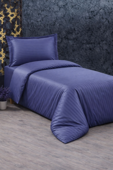 Çeyiz Diyarı Stripe Tek Kişilik PollySaten Nevresim Takımı Lacivert - Çeyiz Diyarı