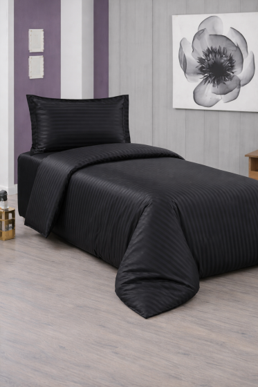 Çeyiz Diyarı Stripe Tek Kişilik PollySaten Nevresim Takımı Siyah - Çeyiz Diyarı