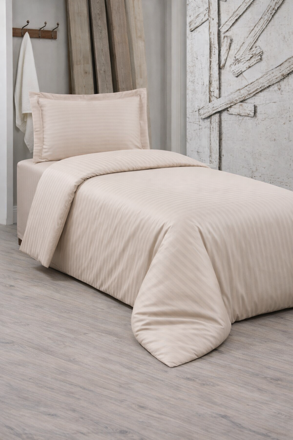 Çeyiz Diyarı Stripe Tek Kişilik PollySaten Nevresim Takımı Somon - 1