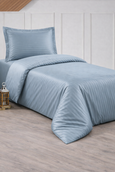 Çeyiz Diyarı Stripe Tek Kişilik PollySaten Nevresim Takımı Turkuaz - Çeyiz Diyarı