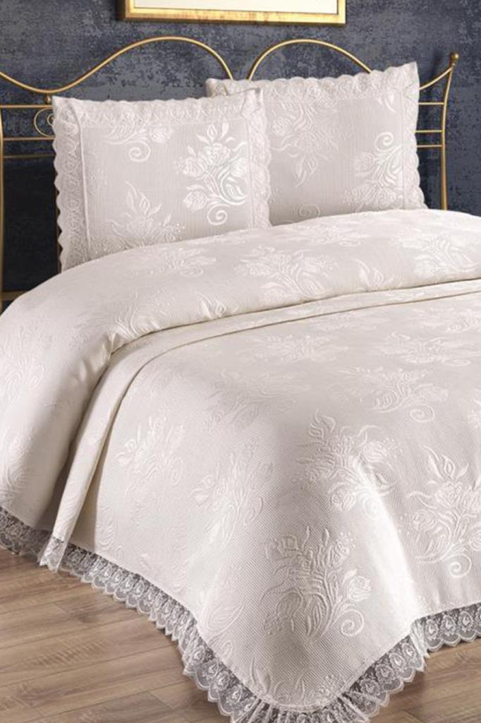 Çeyiz Diyarı Sümbül Çift Kişilik Yatak Örtüsü Krem - 1