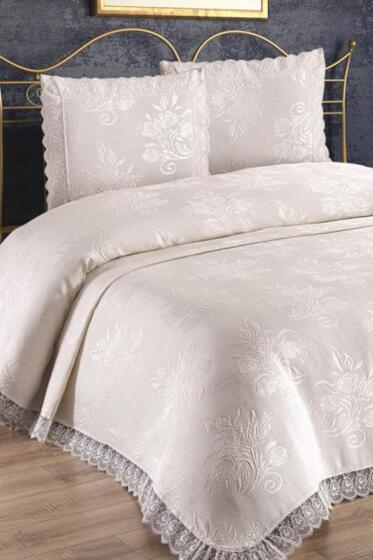 Çeyiz Diyarı Sümbül Çift Kişilik Yatak Örtüsü Krem - Çeyiz Diyarı