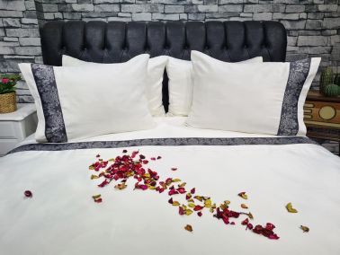 Çeyiz Diyarı Thena Pamuk Saten Nevresim Takımı Krem Antrasit - 2