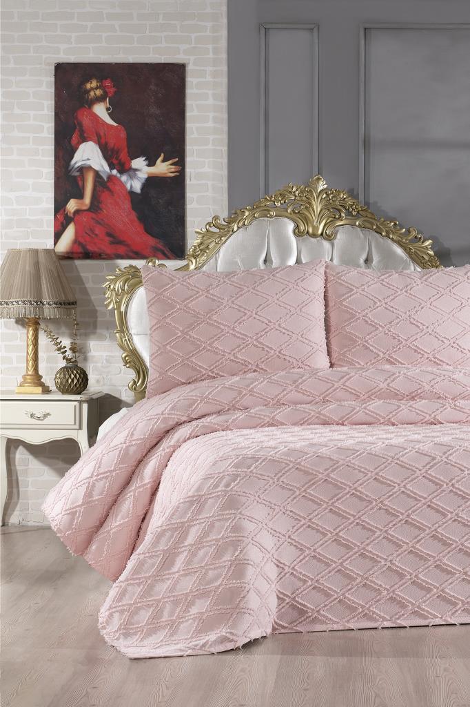 Çeyiz Diyarı Vesya 3 Parça Çift Kişilik Pike Takımı Pudra - 1